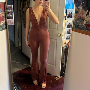 Forever 21 Deep V-Neck Jumpsuit in Rust